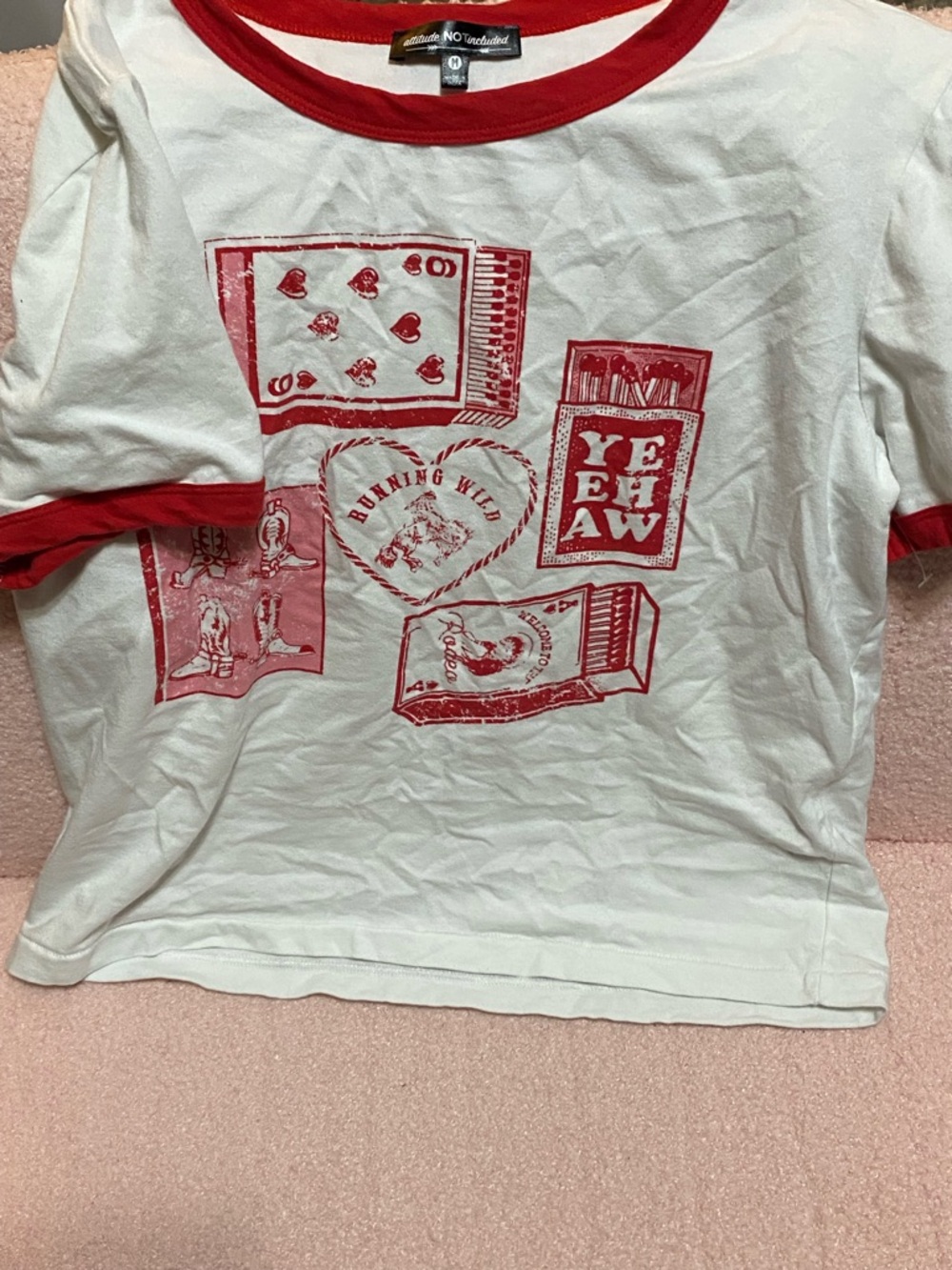 White & Red Graphic Ringer Tee